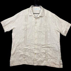 Cubavera Mens XXL Beige 100% Linen Short Sleeve Button-Up Shirt Pockets